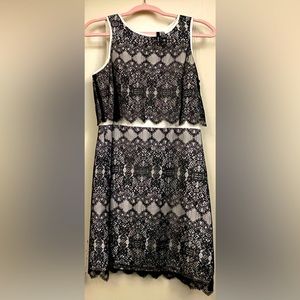 Black Lace on Cream Satin Kensie Dress Size S